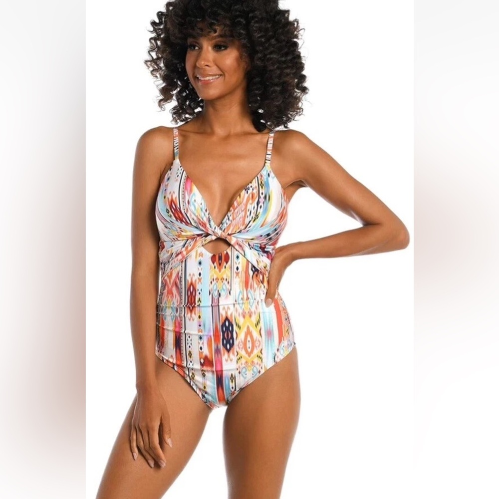 LA BLANCA Swimsuit Size 12 Desert DreamTwist Keyhole 1-Piece Multi NWT $130
